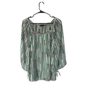 Banana Republic Women’s Green Multicolor Striped Geo Dressy Blouse Size Small